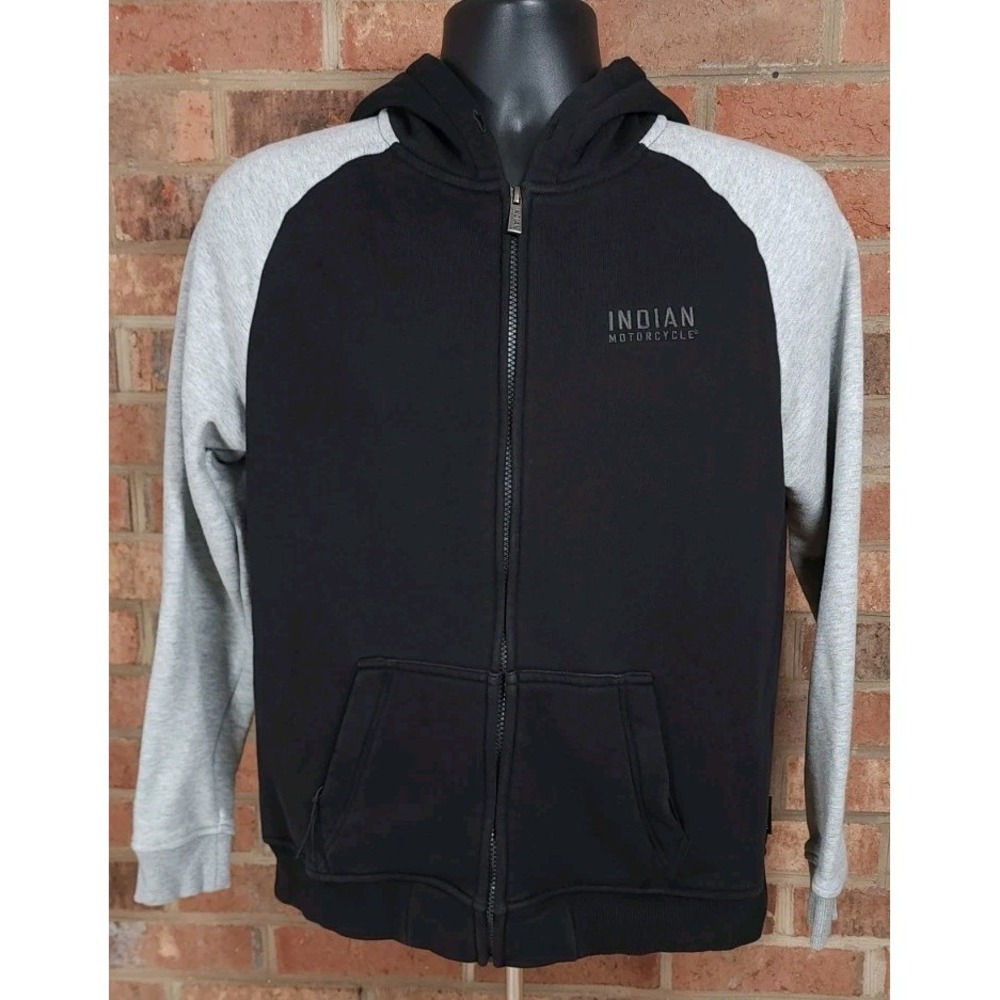 Indian Motorcycle Womens M Contrast Sleeve Full Zip Hoodie Sweatshirt Black Gray